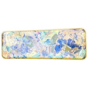 Artisan made table tray signed romantic floral print deco page effect 10 x 30 in